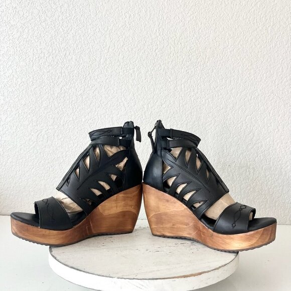 NEW Lane Boots BECCA Womens Black Wedges 8.5 Western Sandals Cowgirl Leather - Picture 7 of 11